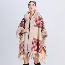 Customized Christmas Fur Neck And Cuff Cloak Free Size Women Thicken Cape Coat
