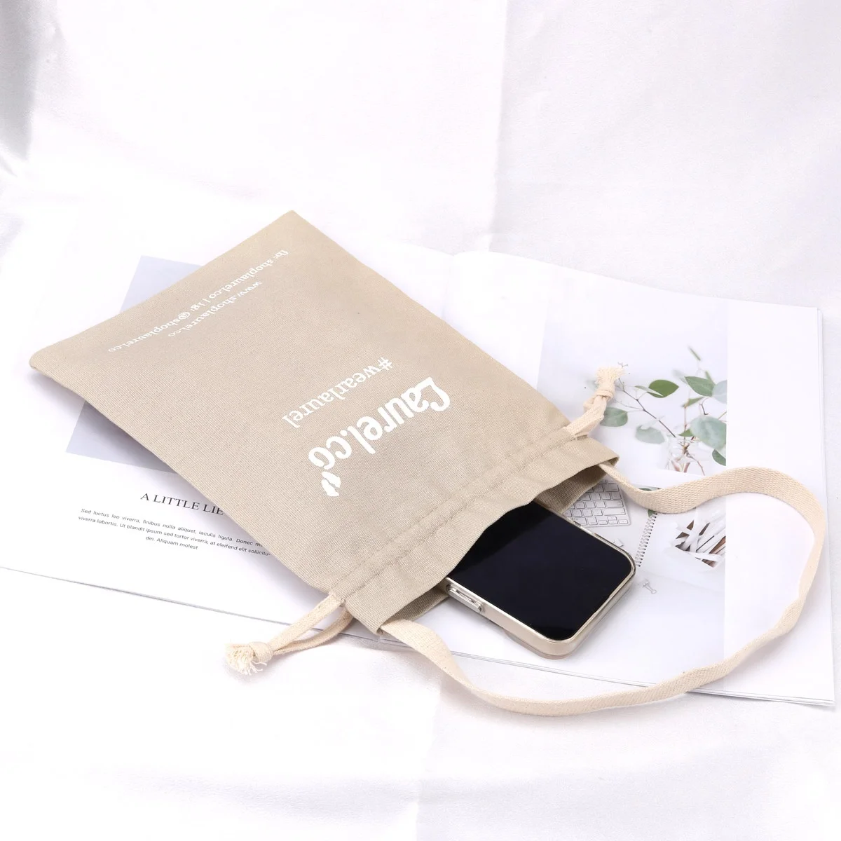 Custom Logo Printing Canvas Tote Drawstring Bag For Baby Shoes Eco-friendly Promotion Cotton Dust Gift Shopping Bag