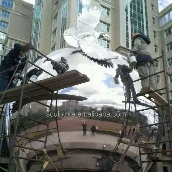 
Outdoor Large Size High Polish Mirror Finish Stainless Steel Metal Sphere Ball Sky Eagle Flying National Celebration Sculpture 