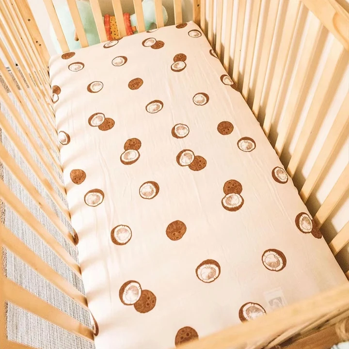 Custom Digital Print GOTS Organic Cotton Baby Bamboo Muslin Fitted Crib Sheet Set Newborn Bed Bassinet Cot Sheets Baby No review