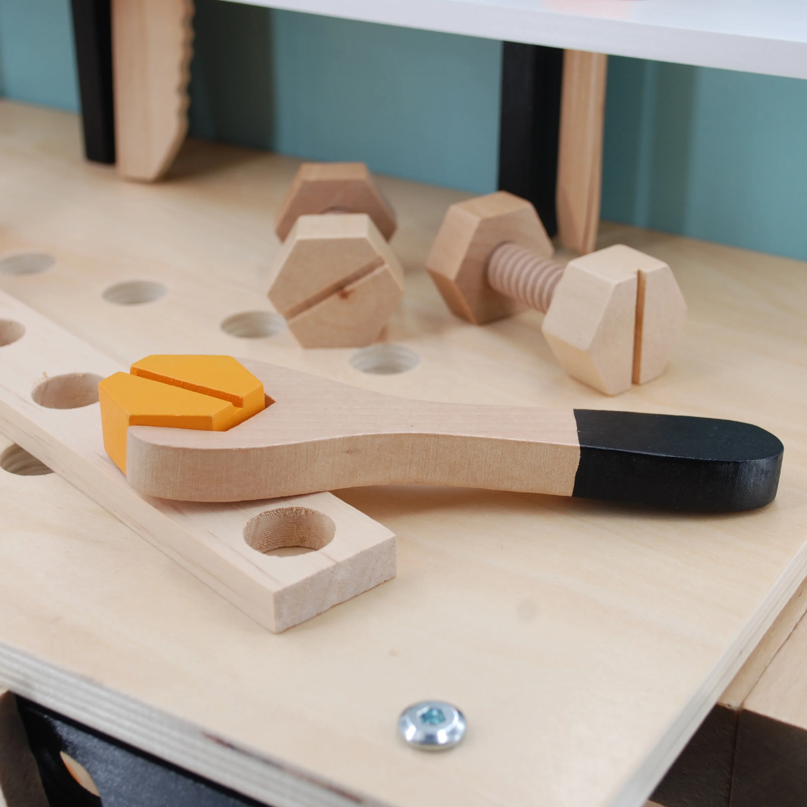 Montessori Toys Educational Multifunctional Blue-gray Wooden Work Bench Toy for