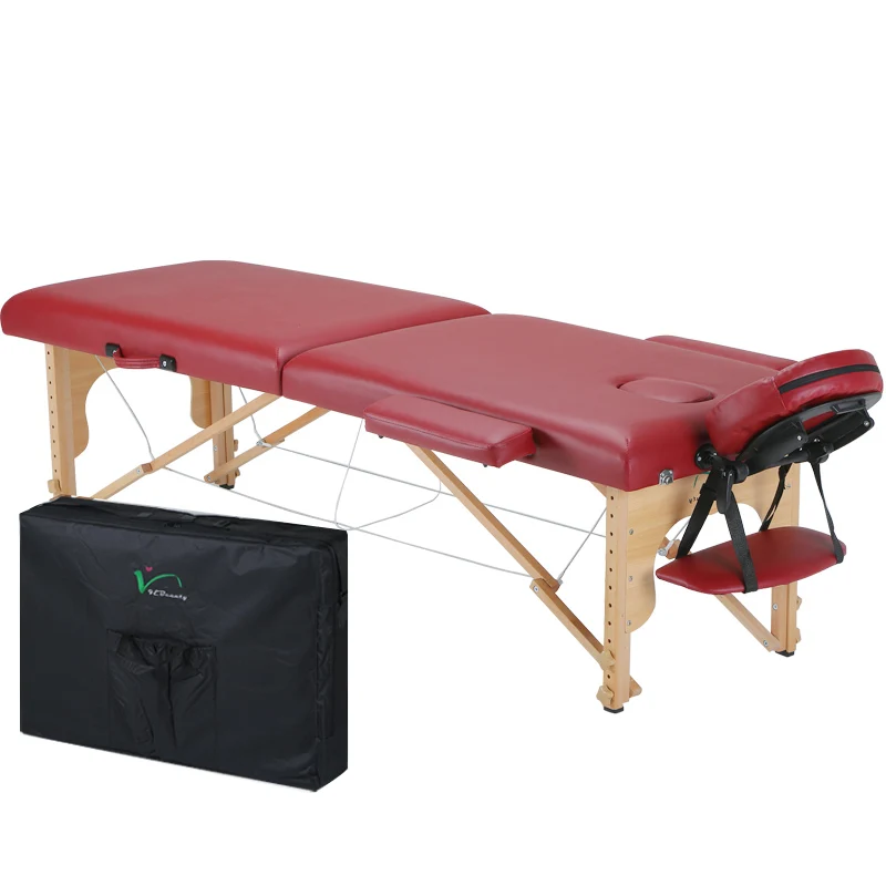 Folding massage bed PVC leather beech  wood legs 5 cm foam customizable available massage table