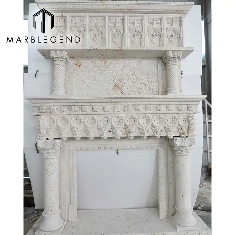 High quality wholesale hand carved natural stone classical white marble mantel fireplace surround