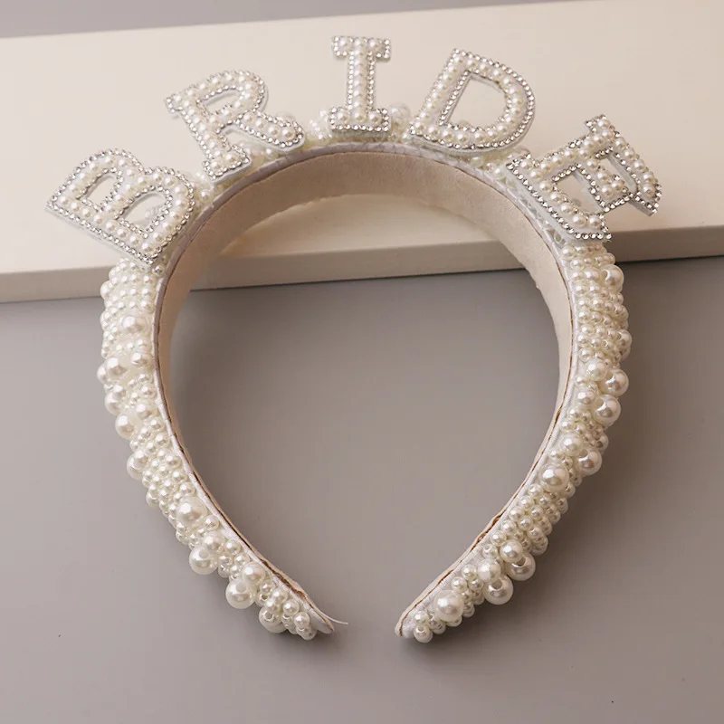 YH Bachelorette Crown Bridal Shower Bachelorette Party Hair Accessory Luxury Bride Headbands White Wide Barque Headbands