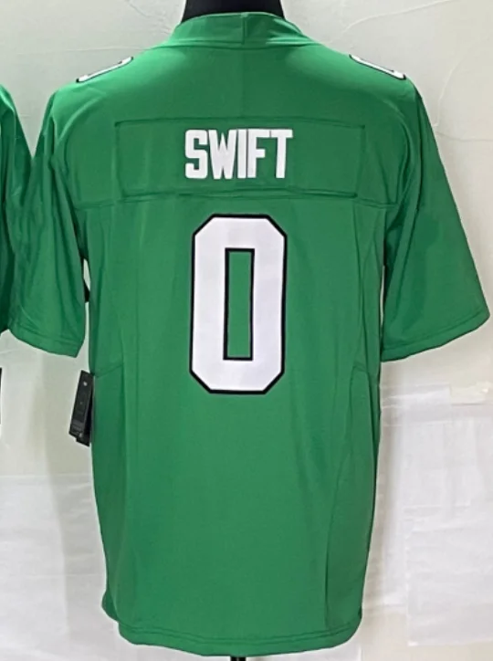 Wholesale Stitched Kelly Green American Football Jerseys 1 Jalen Hurts 6 Devonta Smith 11 Brown 0 Swift 62 Kelce Sportswear