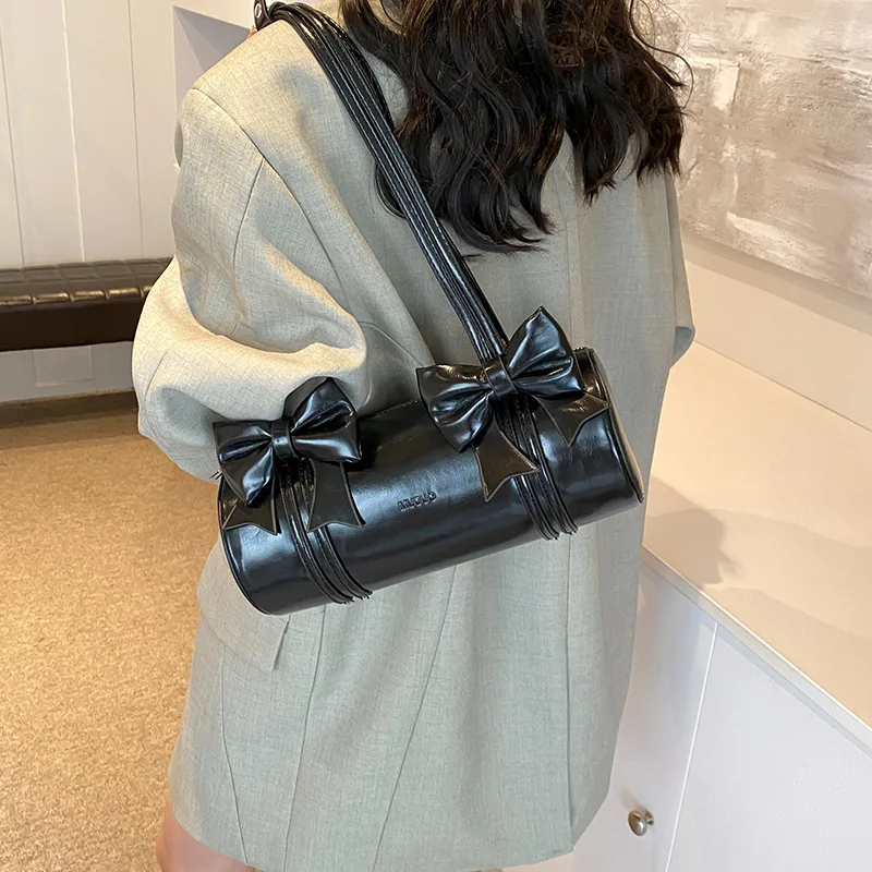 Wholesale Fashionable Single Shoulder Pillow Bag Big Bow Trimmed PU Leather Handbag