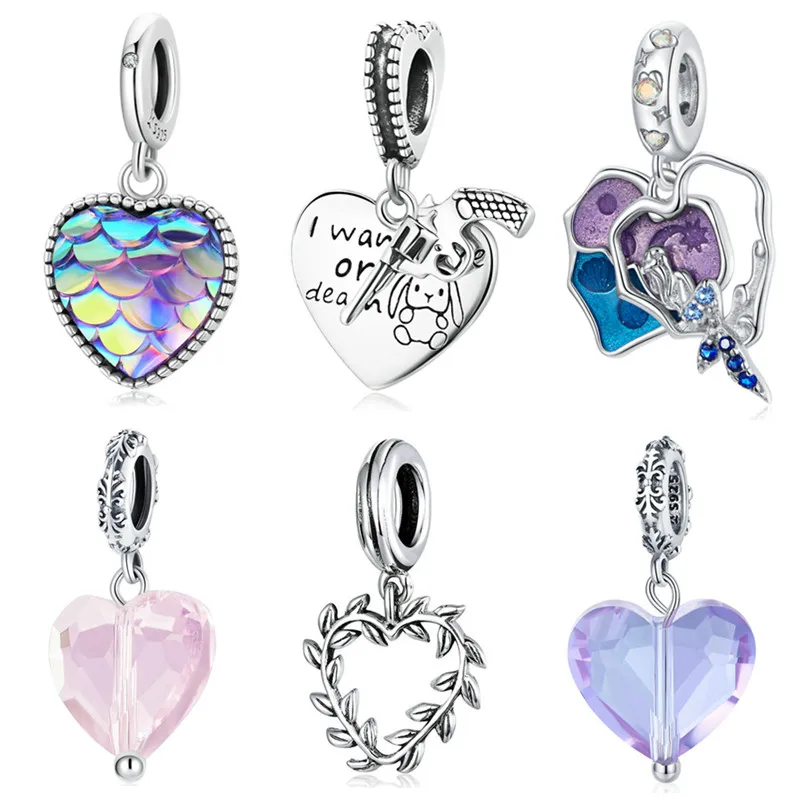 HOT New Silver Bracelet Charms 925 Sterling Silver Charms Heart love Bead Jewelry for bracelet Making Pendants Silver Jewelry