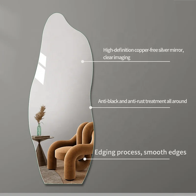 New Design Home Decorative Frameless Irregular Wall Mirror Full Body Explosion Proof Dressing Mirror