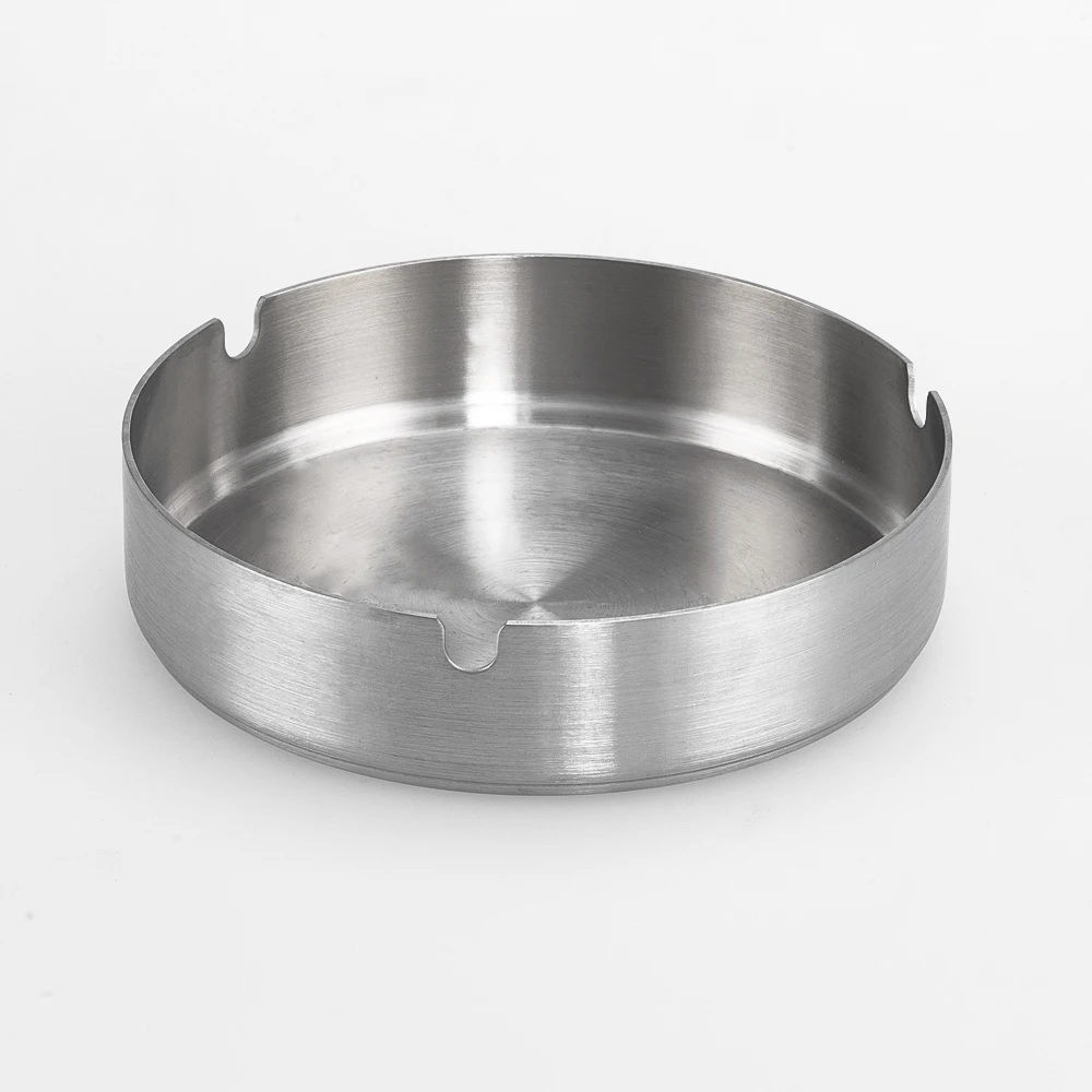 Round D120mm Stainless Steel Cigarette Ashtray Portable Tabletop Silver Metal Ash Tray for Smoker Fly Ash Proof Home Decoration
