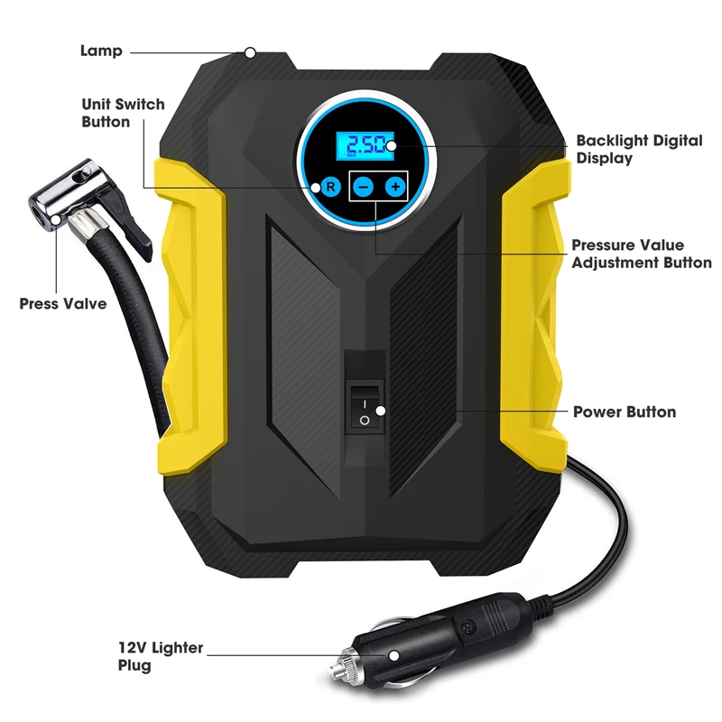 Portable Digital Dc 12v Car Tire Inflator Hand Air Pump Compressor 120w 150psi Car Tyre Air Pump