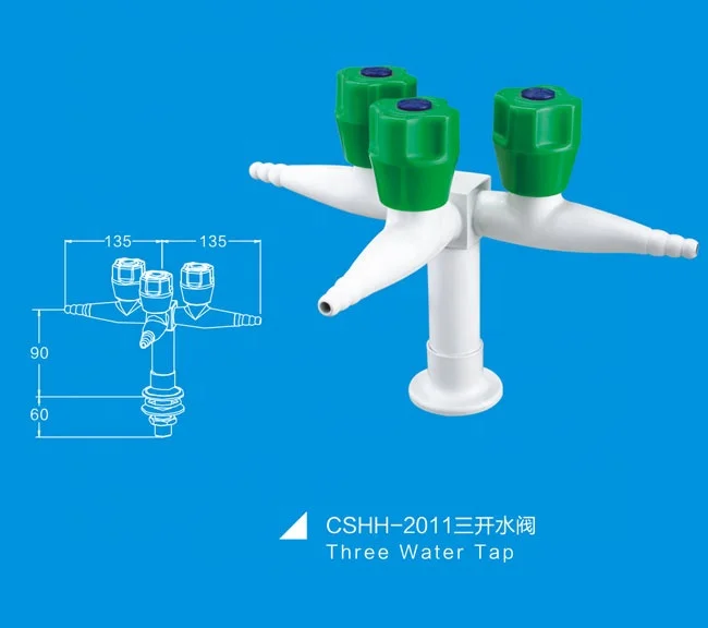 Three water outlet Lab Tap with PP handle