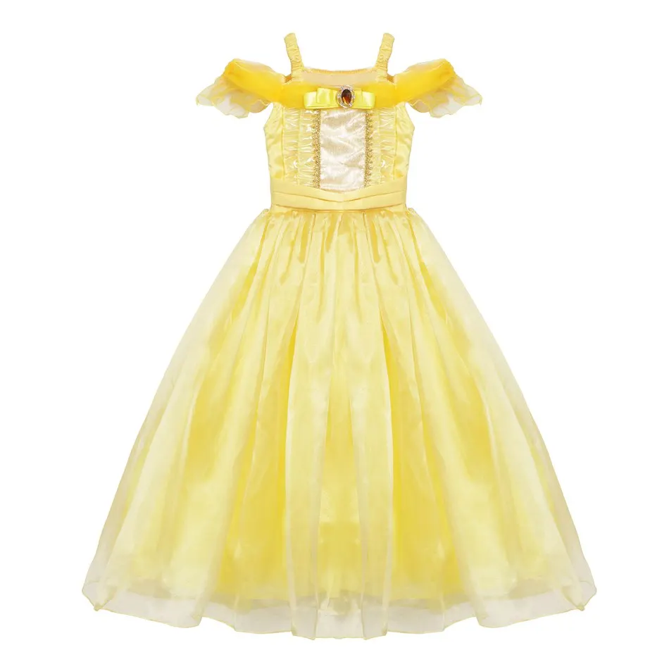 Girls Belle Princess Dress Kids Belle Cosplay Costumes Baby Girl Dress Up Frock Yellow Fancy Dress For Toddler Halloween Party