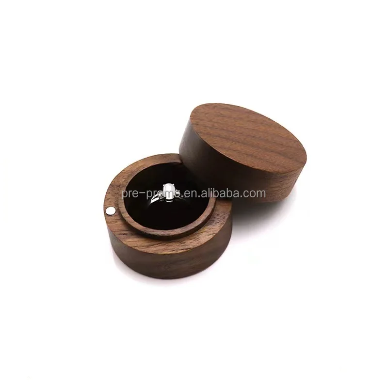 Wholesale 50mm Wedding Favors Display Mini Round Walnut Wood Ring Box