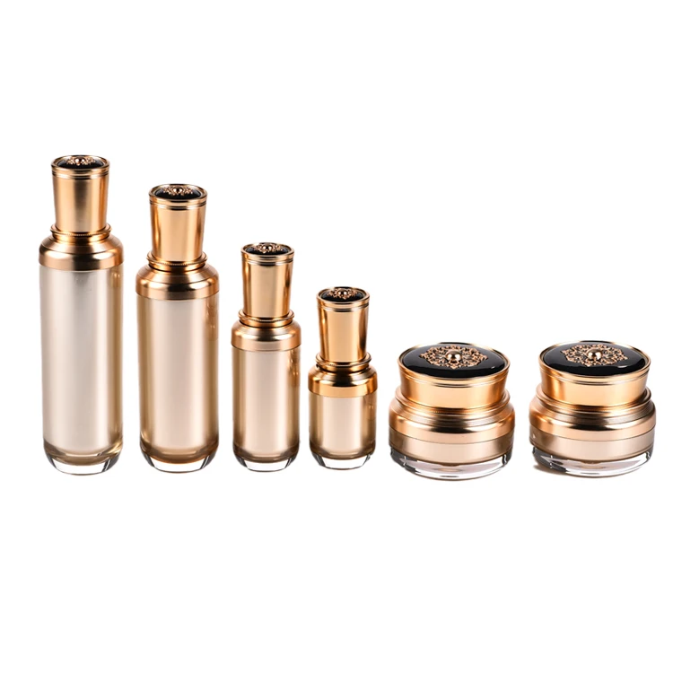 Luxury Unique Round Empty Acrylic Cosmetic Plastic Make-up Bottle And Jar Set Lotion Pump Bottle For Skin Care