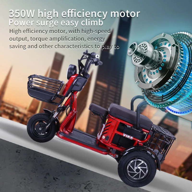 Parent-Child Dual Seat Leisure Electric Tricycle Three-Wheeled Electric Motorcycle Scooter BIKE Smart Electronic for Elderly