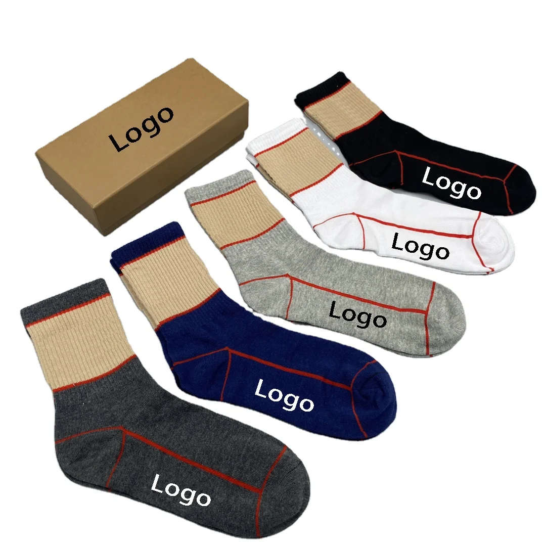 Men Women Box Socks Luxury Designer Stripes Casual Business Men Sock Cotton Sports Color Mixed 5 Pairs Branded Socks