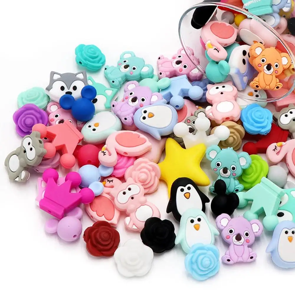 He Sheng Animal Chewable Bead DIY Pacifier Chains BPA Free Beadabl Pen Baby Silicone Focal Beads Baby teethers