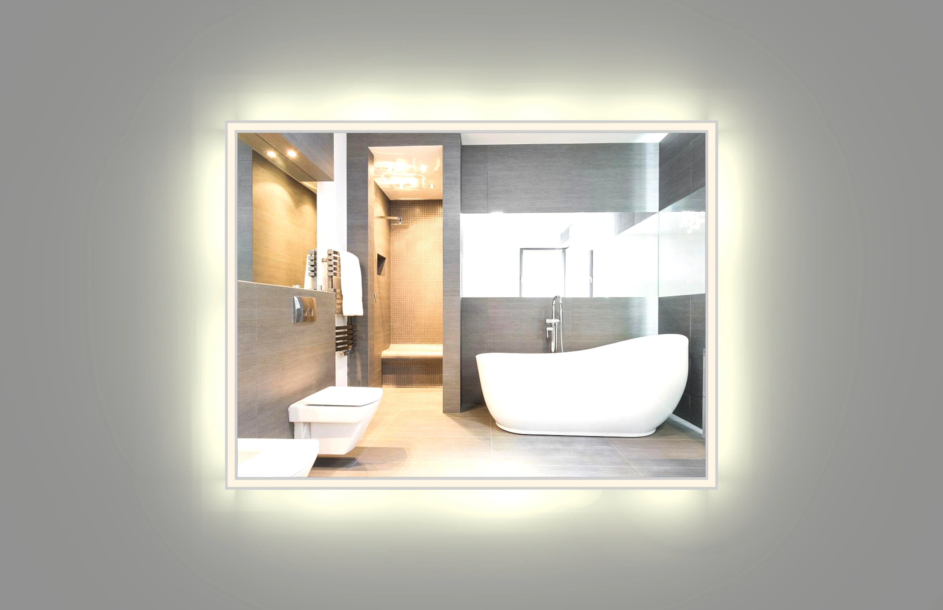 Halo Mirror With Inner And Outer Edges-3CCT 85W Recently Released Products LED Mirror Light For Hotel Project