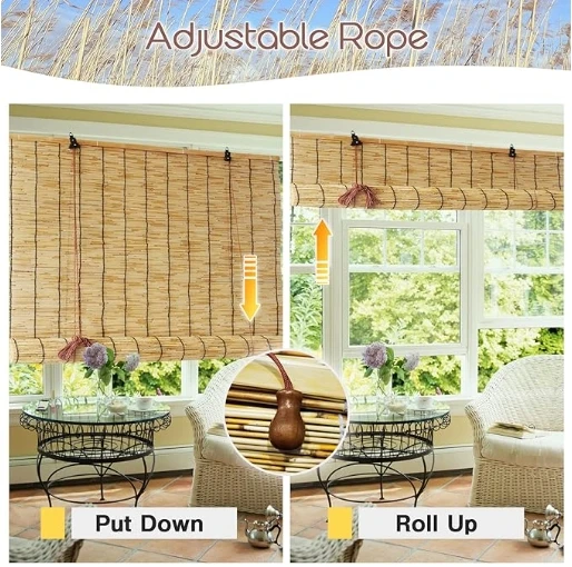 Roll up Reed Shade OutdoorBamboo Blinds Patio Reed Blinds Roman Roller Blinds Reed Curtain with Lifter Porch