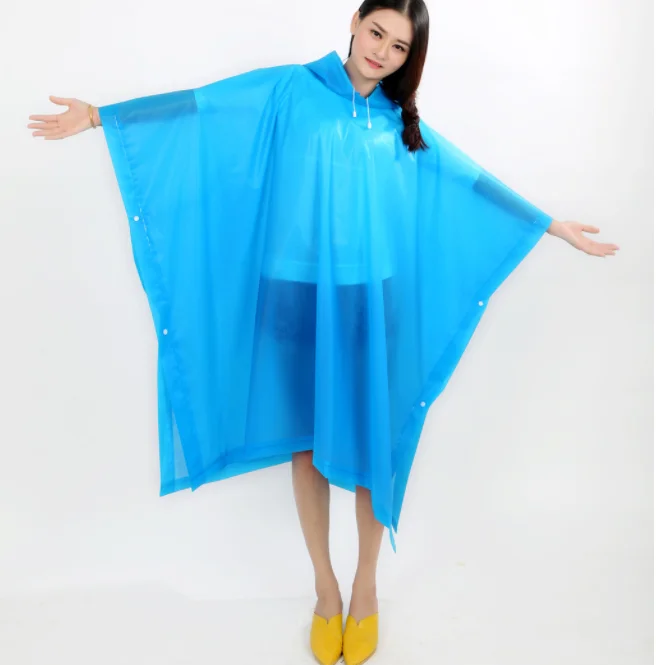 Eco-friendly Waterproof Hooded Reusable Outdoor Eva Lightweight Raincoat Poncho Rain Coat
