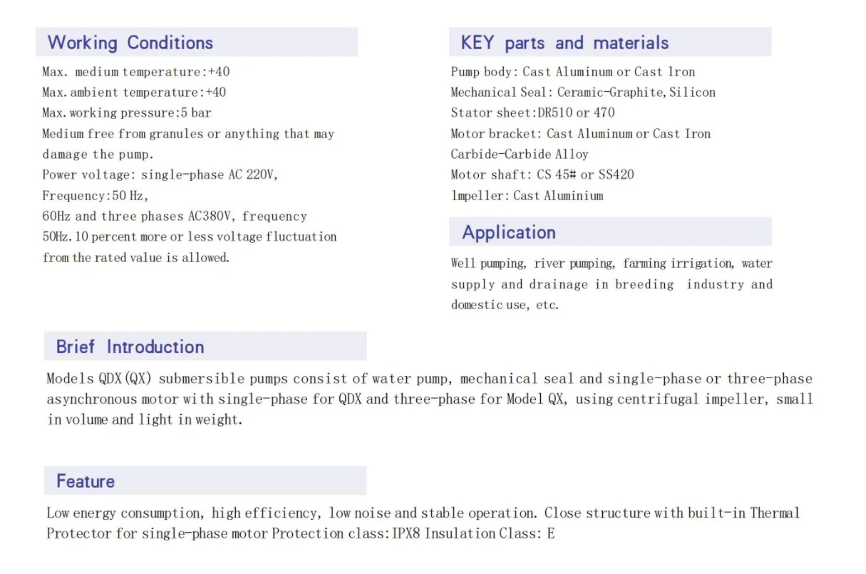 QDX electric motor industrial cooler pressure boosting garden irrigation long distance water Submersible Pump