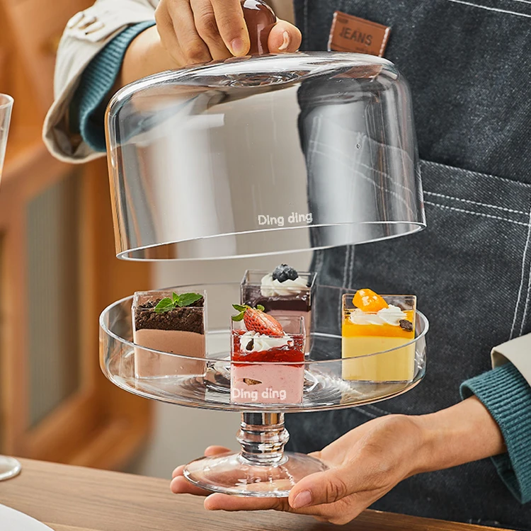 OEM/ODM Custom Creative Transparent Dust-proof Glass Cover High Foot Plate Dessert Table With Cake Stand