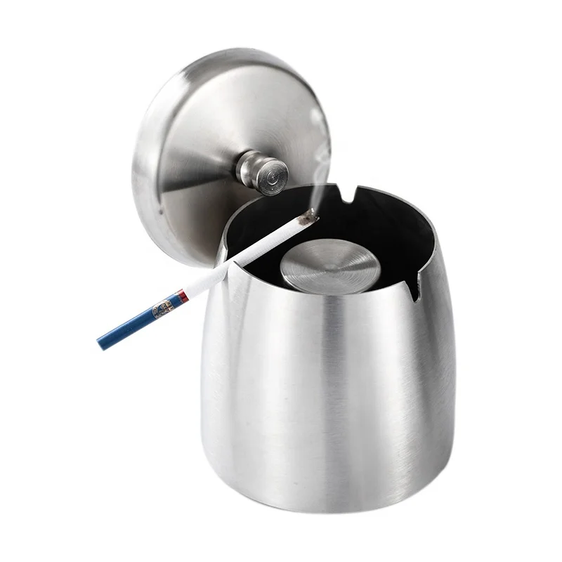 Luxury Custom Logo Windproof Metal Stainless Steel Cigar Standing Ashtray Bin With Lid