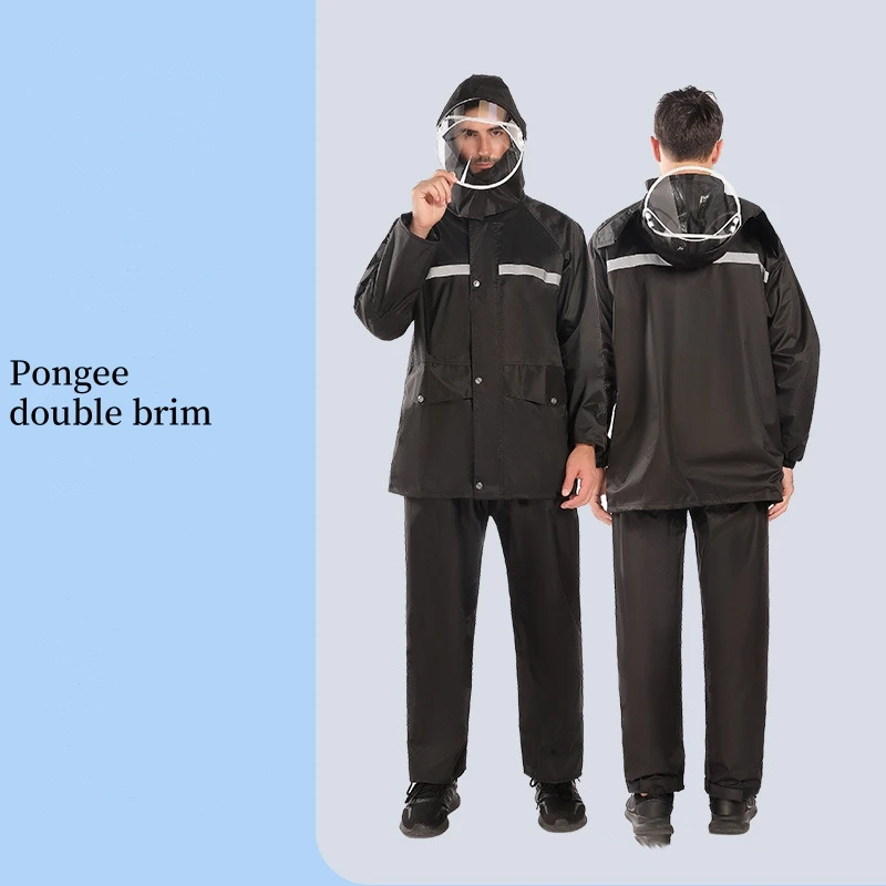 high quality working reflective rain jacket waterproof 2 piece polyester raincoat with hood pvc rain suit