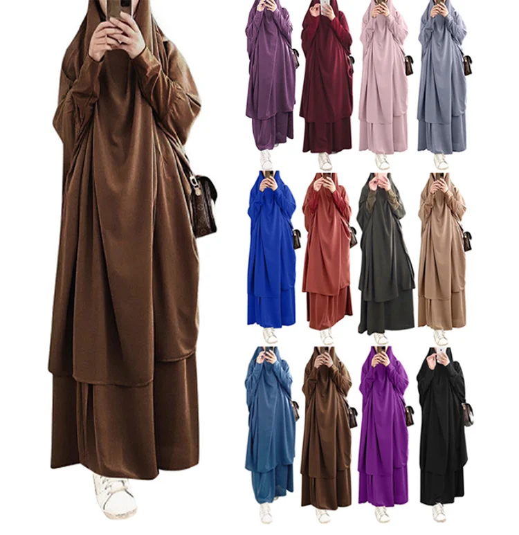 Factory wholesale new European and American big swing solid color robe dress muslim traditional dress 2 piece islamic clothing