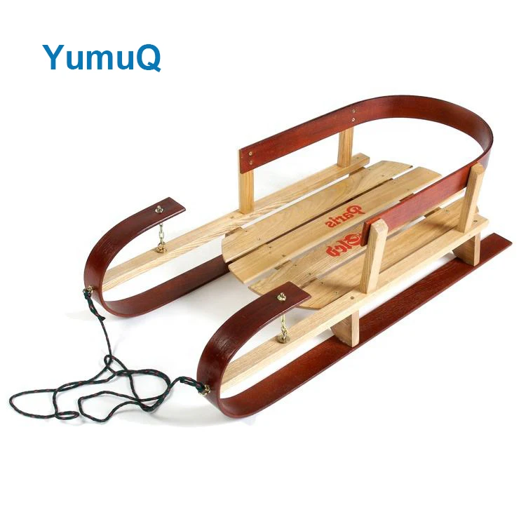 YumuQ 73cm Beech Wooden Snow Sledge, Winter Sports Baby Wooden Sled With Back