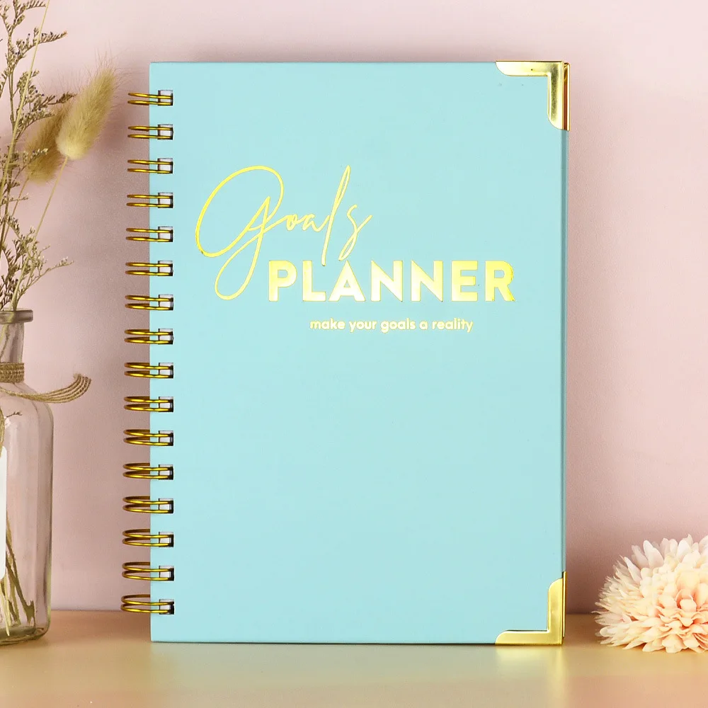 Custom 2025 A5 Black Spiral Weekly Wellness Goal Diary Journal Planner Notebook With Gift Box Set