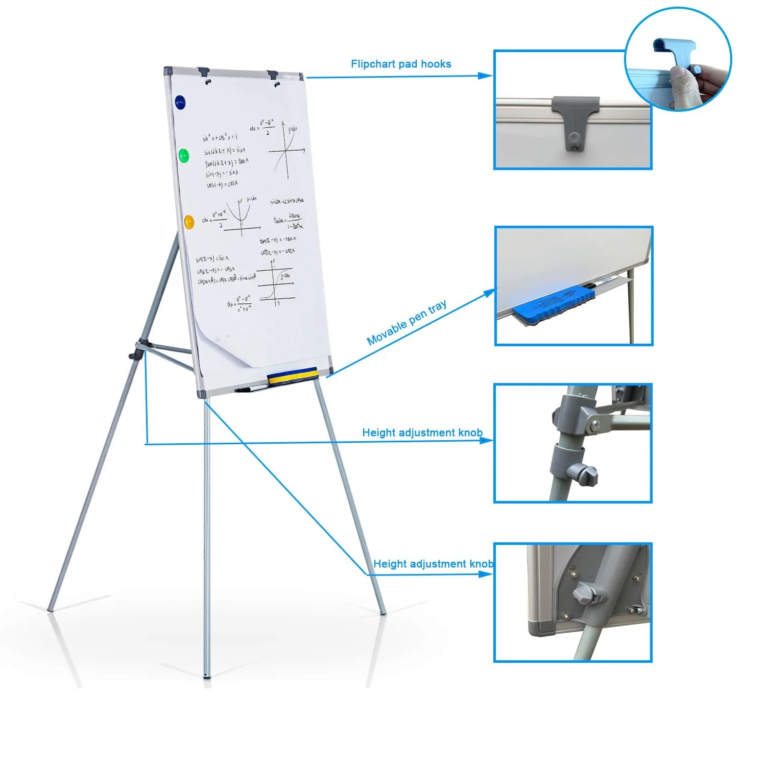 Office meeting supplies magnetic whiteboard easel foldable tripod flip chart board with stand