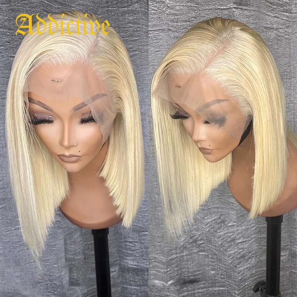 
Addictive HD Lace Short Bob Lace Front Human Hair Wigs 13x4 Front Brazilian Straight Honey HD Transparent Lace 613 Blonde Color 