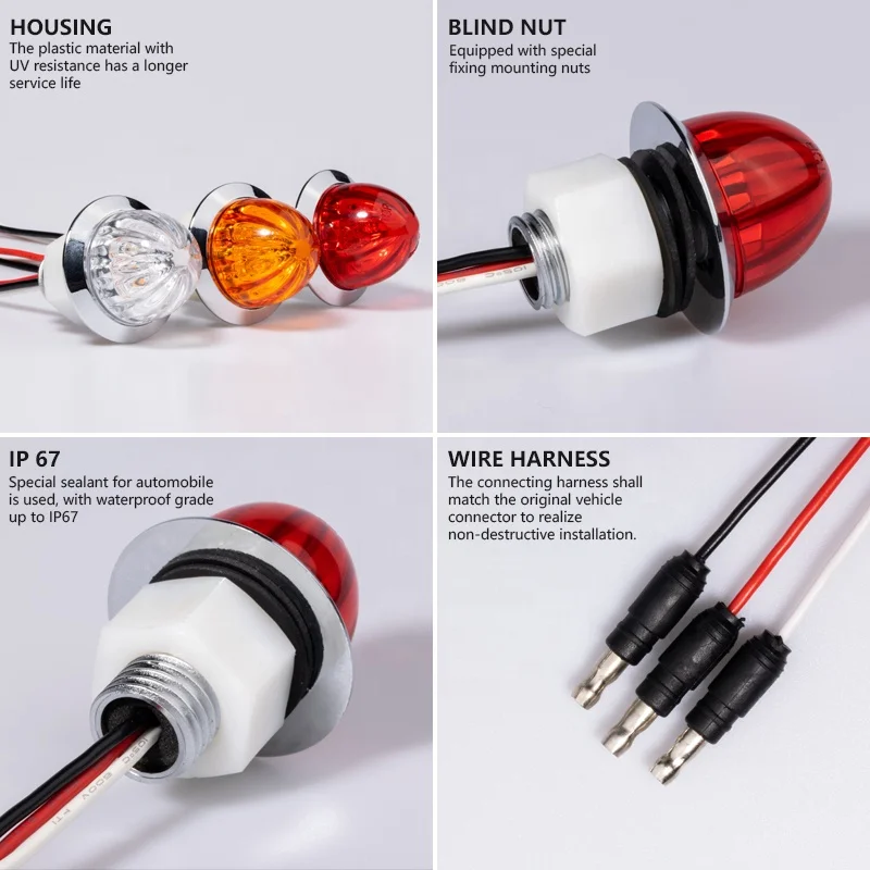 Truck side marker lights red amber white DOT approved mini watermelon truck lights waterproof IP67 side truck light