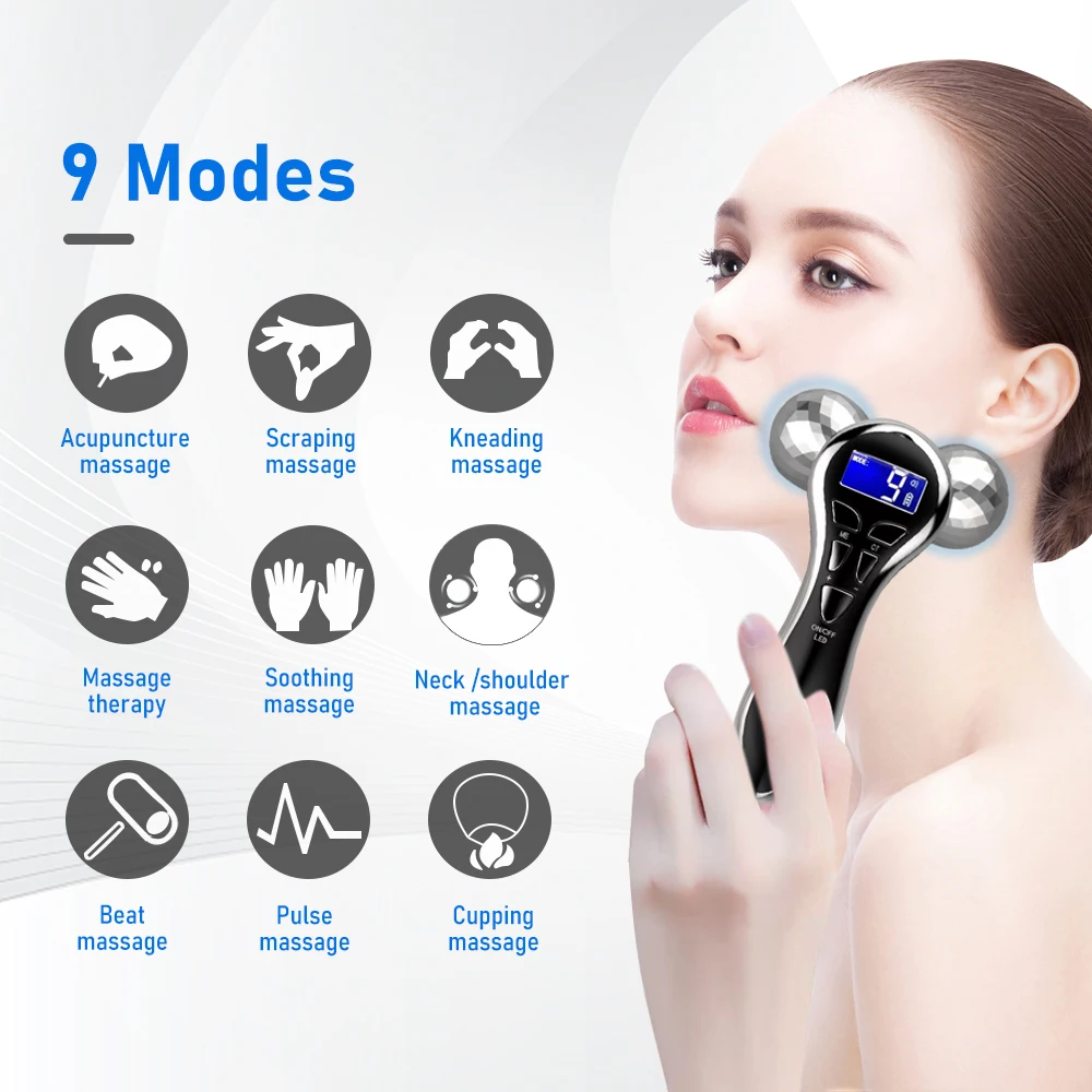 USB charging electric microcurrent 4d facial massage machine skin lifting eye v shape face roller massager