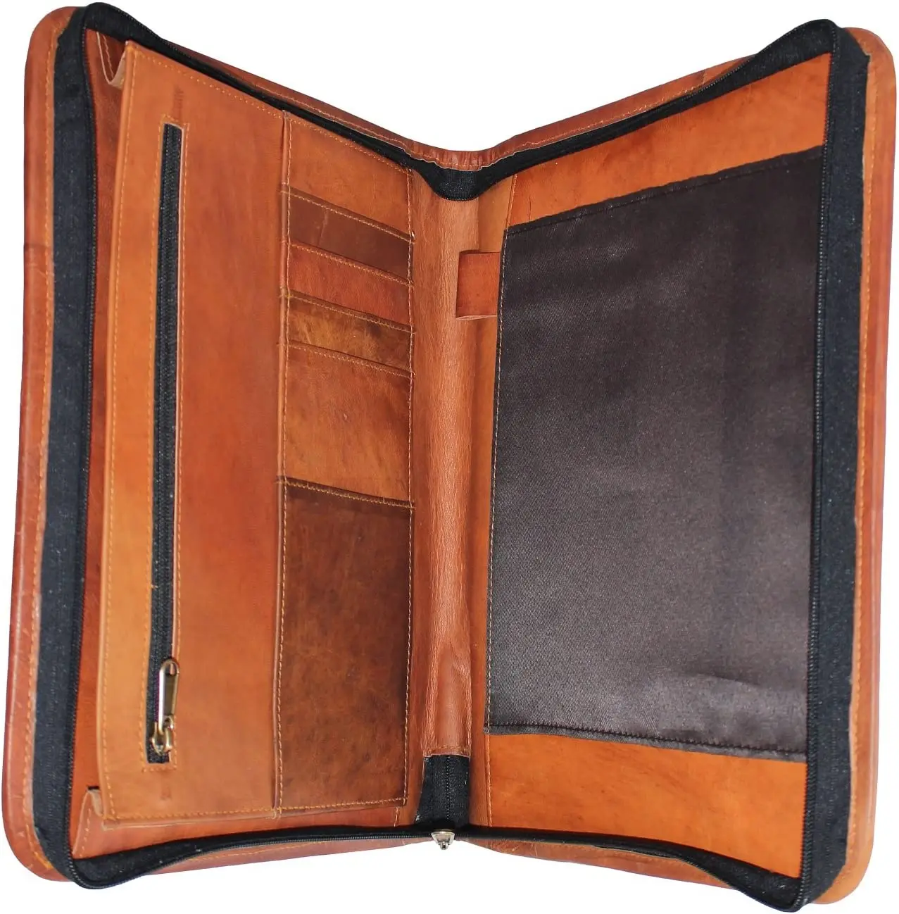 Leather Business Portfolio, Hidden Briefcase Handle Folder, Leather  Zippered Close Personal Organizer