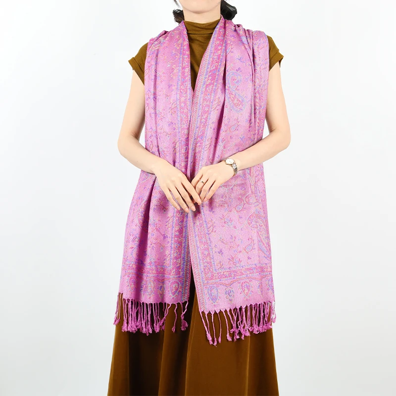 Fashion Ladies Warm long jacquard shawl Large size Autumn/Winter scarf for women Palestinian fringe