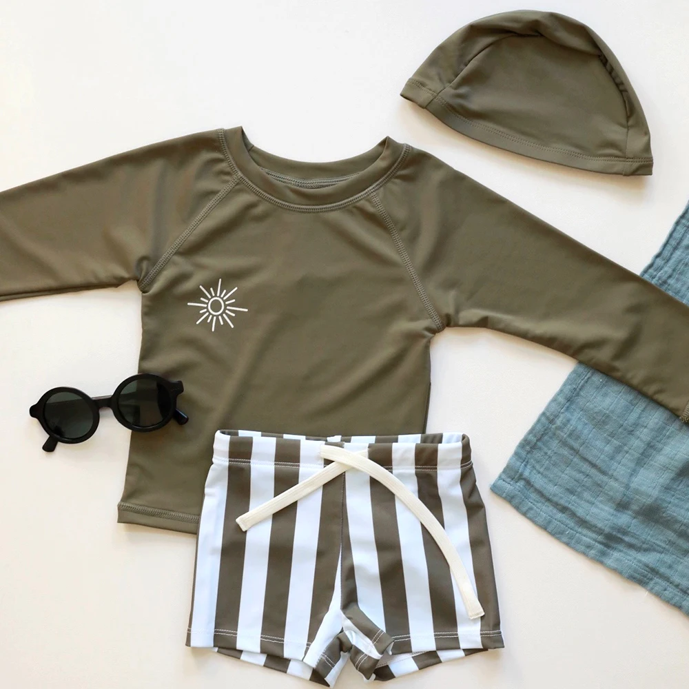Summer Swim Boy Kids Sustainable Swimsuits Printed Pullover Swimlife Baby Two-piece Swimbikerun Boy Swimsuit Set