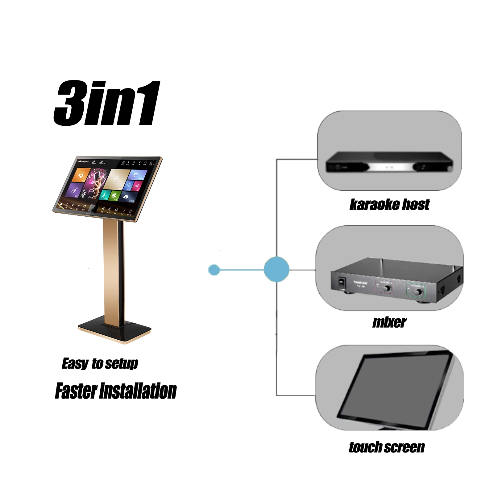 Hot Selling Karaoke Machine 21.5 1T 3in1 InAndOn Professional Karaoke System Touch Screen Karaoke Player