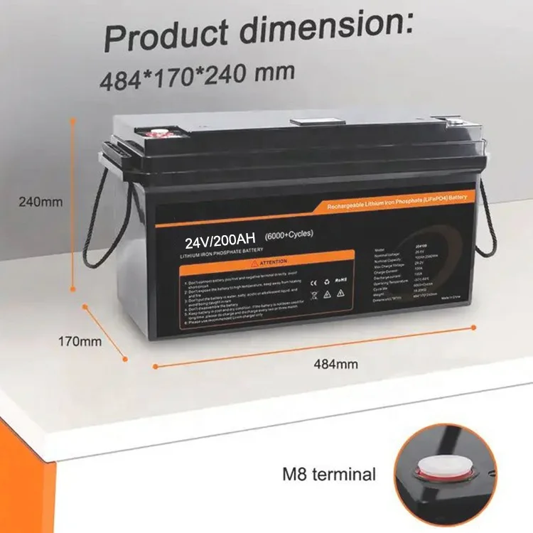 LiFePO4 Battery 24V 200Ah 25.6V 100AH 200AH 300AH Lithium Ion Rechargeable Battery For Solar Energy Battery System