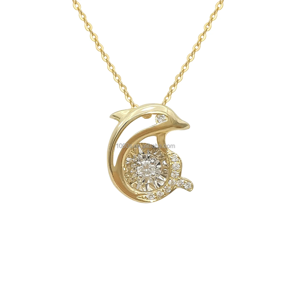 1000S Hot Sale 18K Solid Gold Whale Design Necklace Real Natural Diamond Pure Gold Necklace  Women Fine Jewelry
