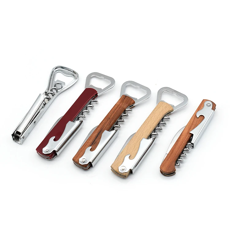 Deluxe Multifunctional Wood Handle Double Hinge Beer Opener Stainless Steel Wine Bottle Corkscrew For Waiters