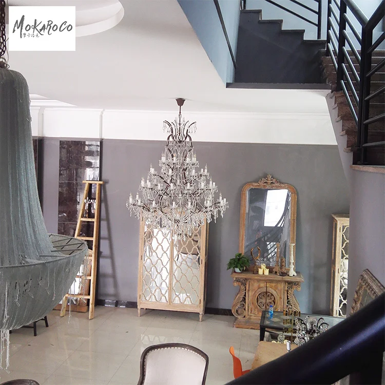 
19th C. Rococo Iron & Crystal Round Chandelier Lighting Modern LED luxury Chandeliers 