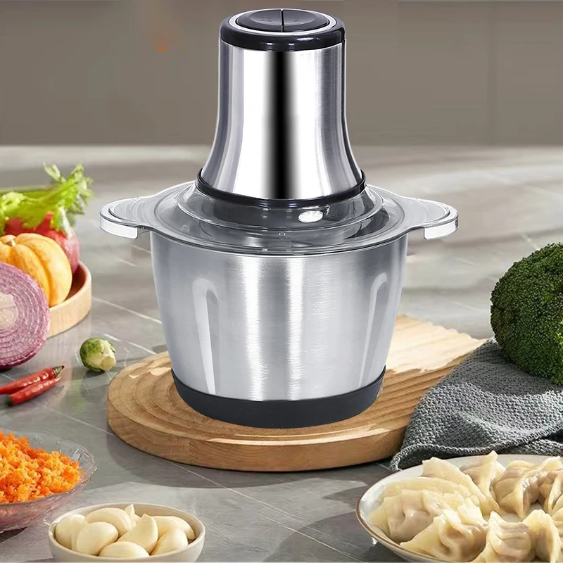 Multifunctional 2L Electric Meat Grinder 4 Knife Electric Chopper Automatic Mincing Food Processor For Household