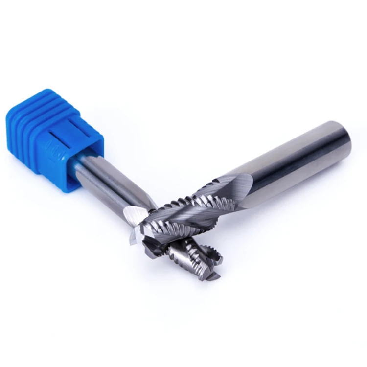 Tungsten carbide rouging end mill for steel and aluminum with coarse skin cutter