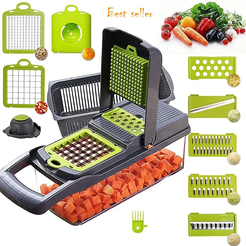 Hot selling Kitchen multi 12 In 1 manual mandoline fruit vegetable cutter onion dicer veggie slicer vegetable chopper
