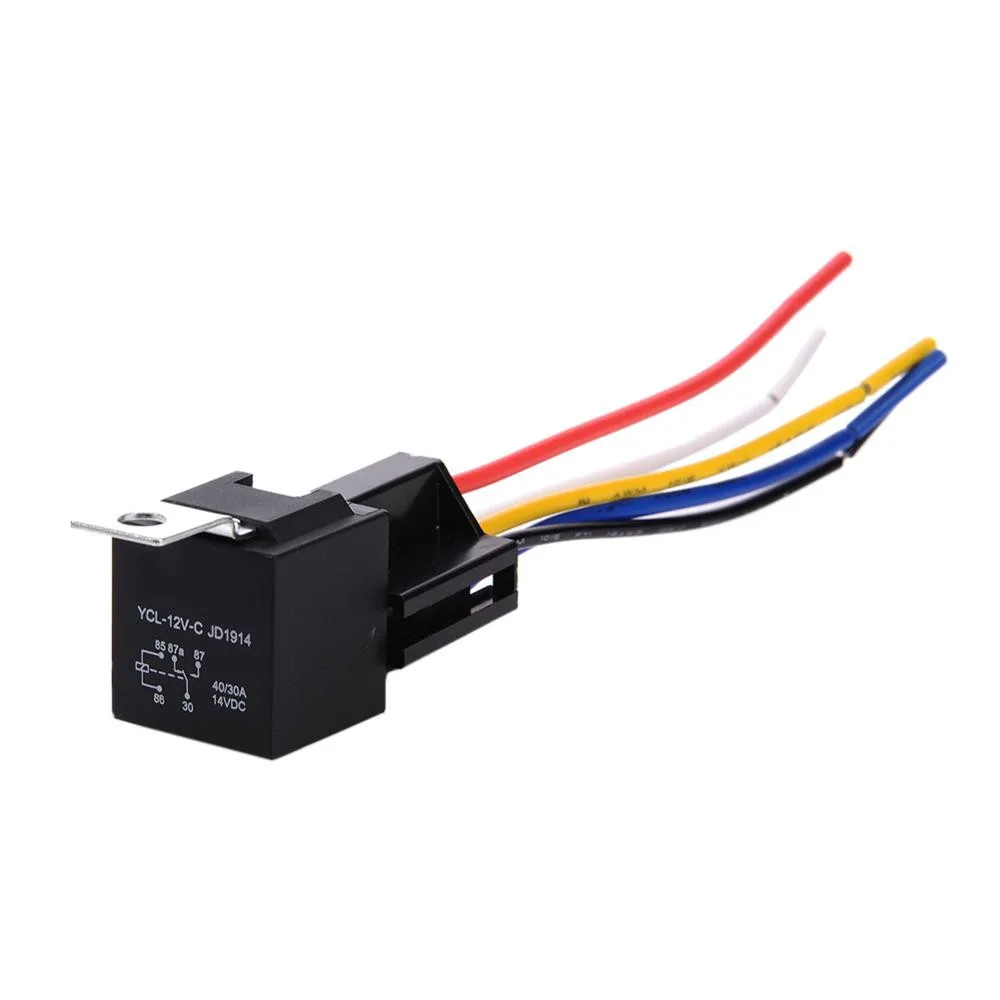 Automotive Set 5-Pin 30/40A 12V SPDT with Interlocking Relay Socket and Wiring Harness-5 Pack 2 Years Warranty