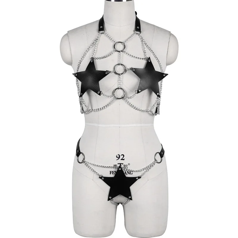 Star Chain Harness Body Chain Bra Goth Punk Rock Emo Metal Women Body Jewelry Summer Accessories Festival Fashion Rave Outfit