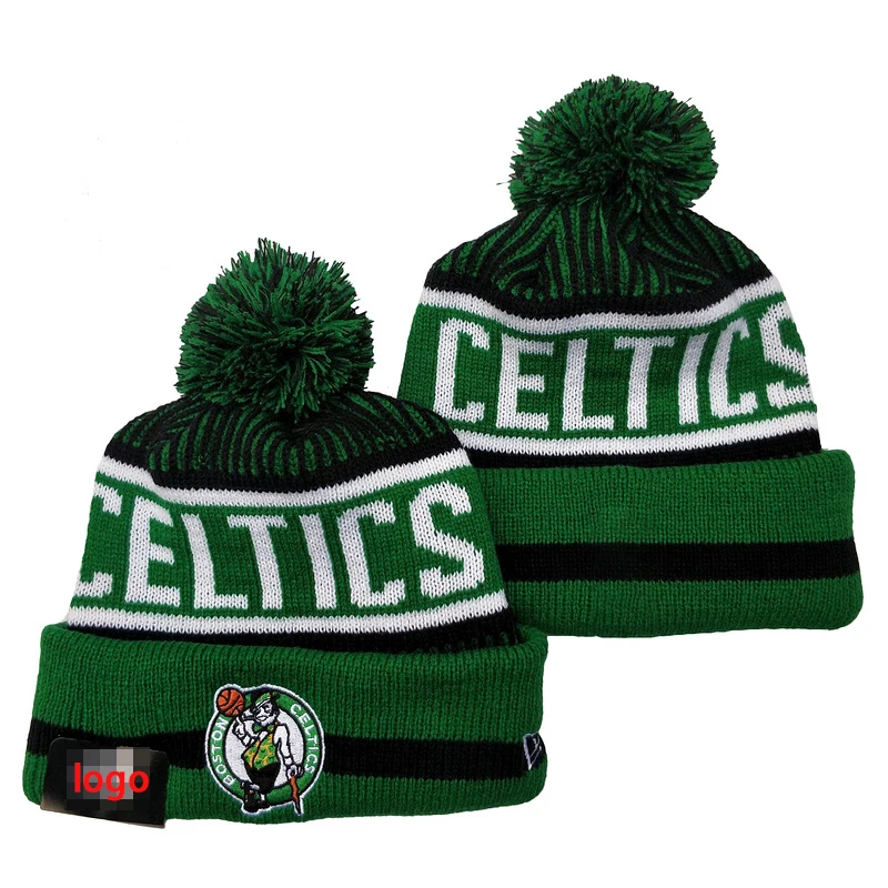 Classical Cuffed Pom Pom Beanie Hat knitted basketball Caps Laker Celtics Fans Beanie Hats With Jacquard Logo