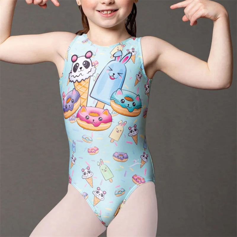 Wholesale Kids Bodysuits Custom Ballet Dance Leotard 3D Printed Sleeveless Training Dancewear Girls Gymnastics Children Leotards